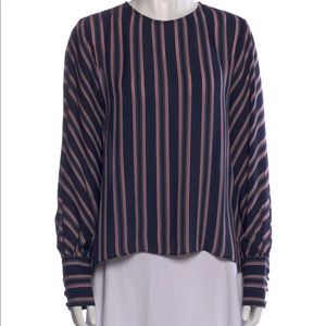 INTERMIX/Preowned Women's Round Neck Long Sleeve Striped Blouse Silk Navy L